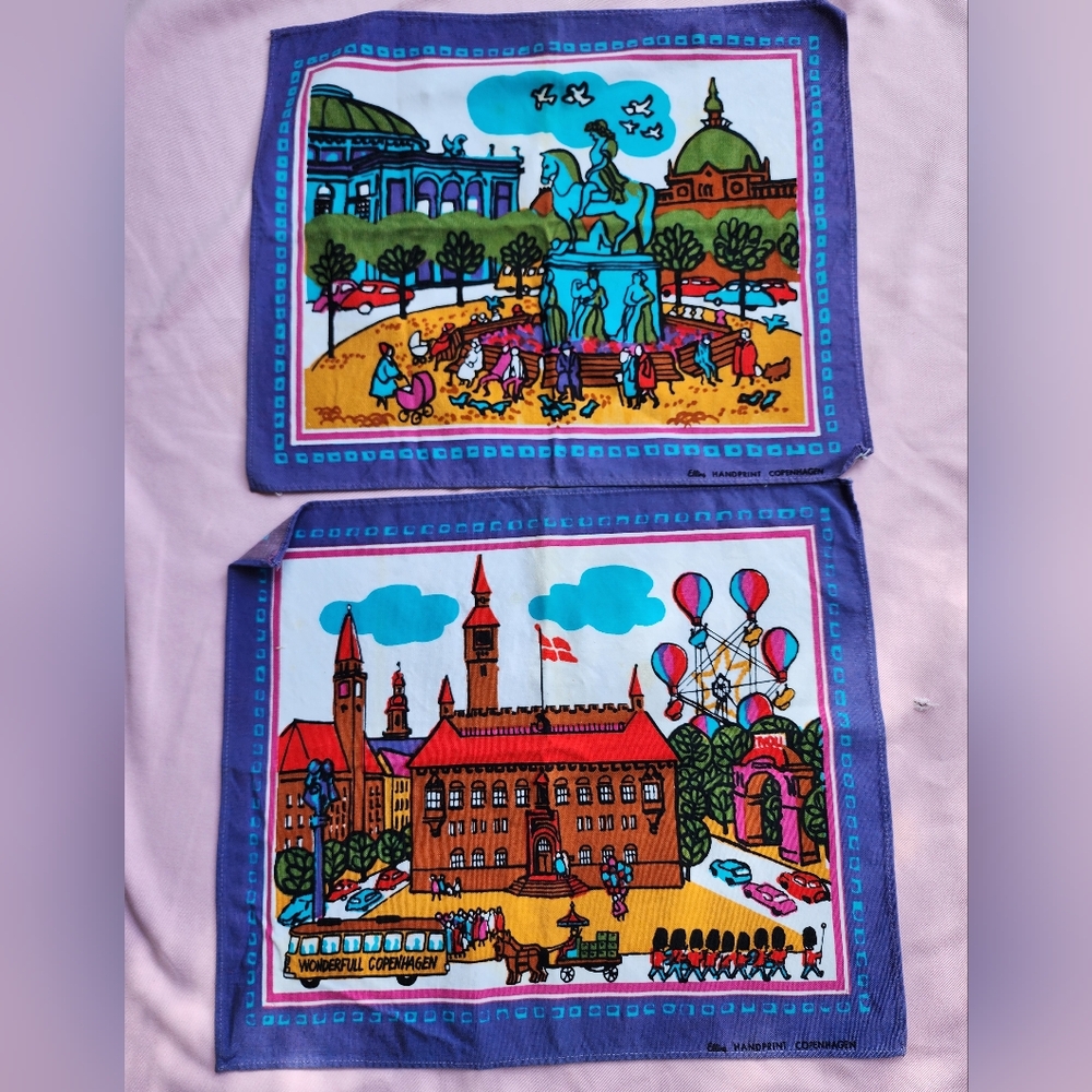 Vintage Copenhagen Elling Linen Placemats- Handprinted, Set of 2